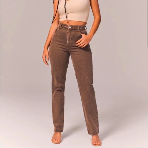 Abercrombie & Fitch Denim - Abercrombie & Fitch Jean Brown 90s Straight Ultra High Rise 26 2 Denim Boho Pant